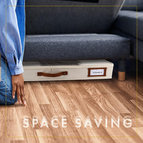 HOMELUX THEORY space-saving design fits under most beds and couches.