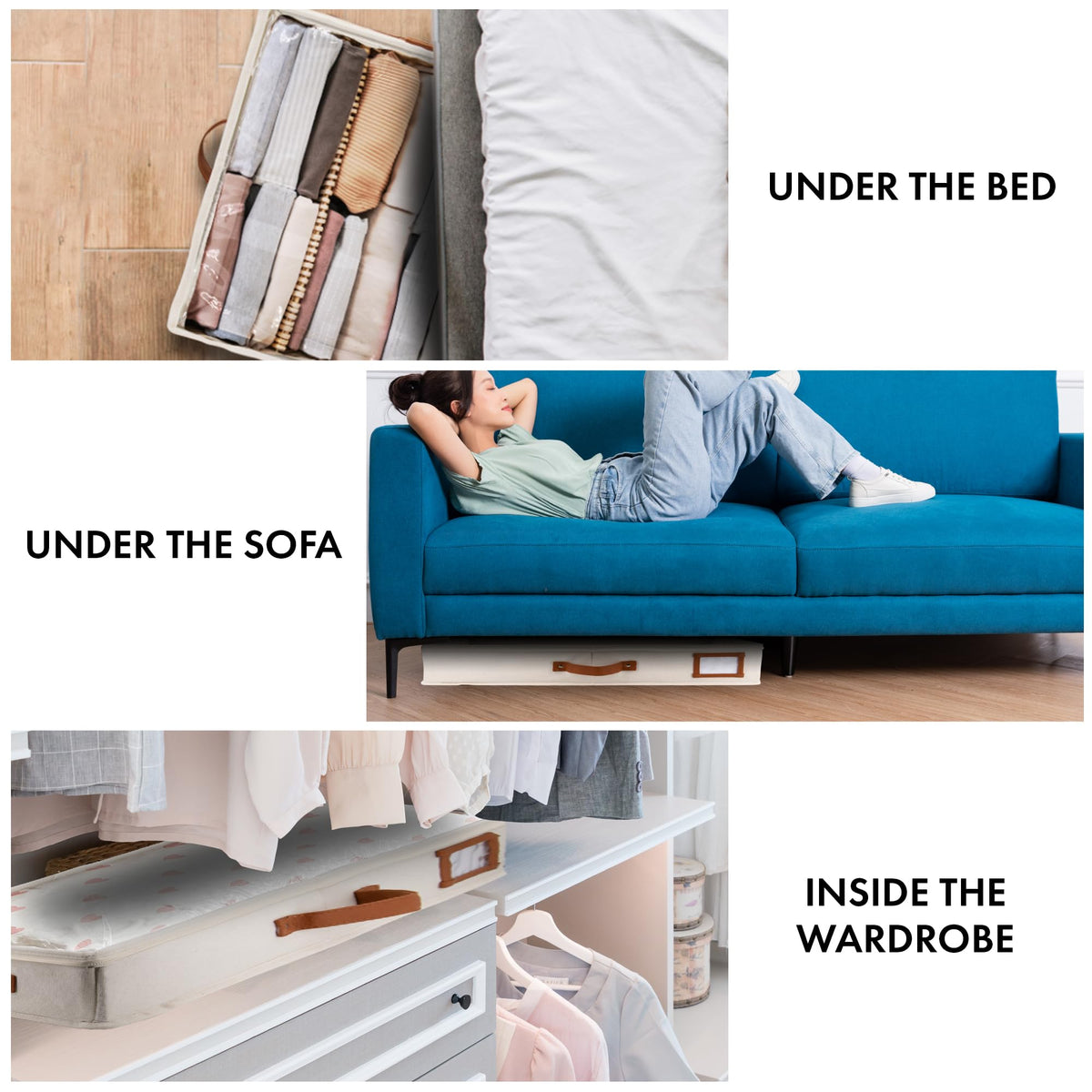 HOMELUX THEORY underbed bin with sturdy handles for easy lifting.