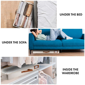 HOMELUX THEORY underbed bin with sturdy handles for easy lifting.