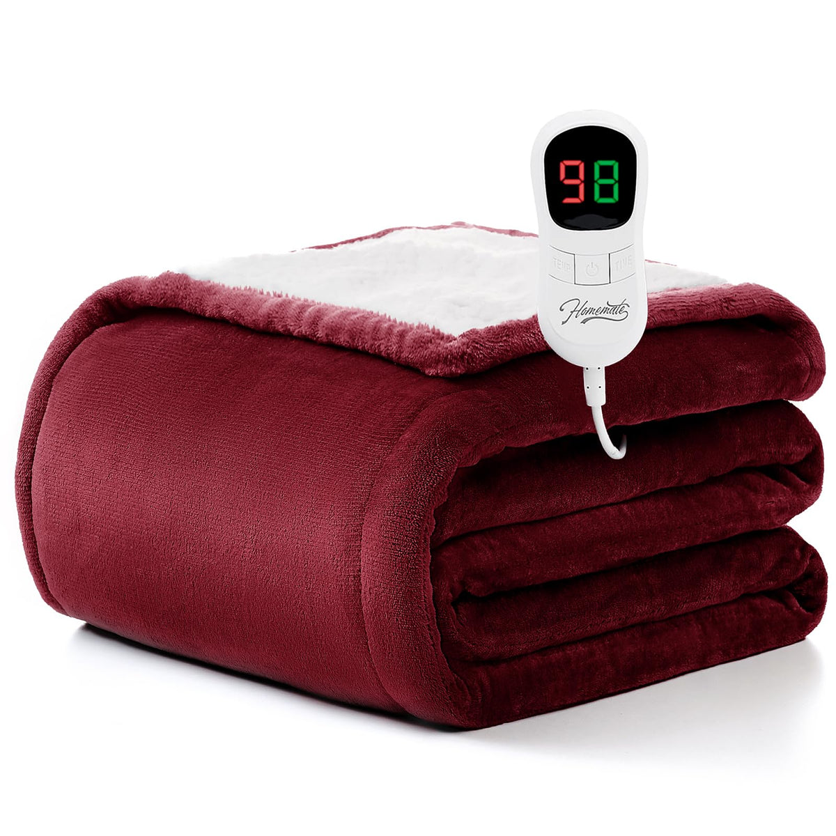 Homemate electric blanket fabric close-up with plush flannel and sherpa for cozy warmth
