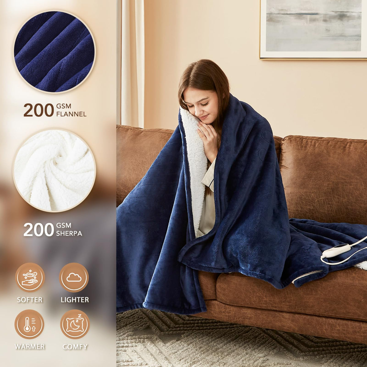 Close-up of Homemate blanket control panel highlighting easy heat level adjustments