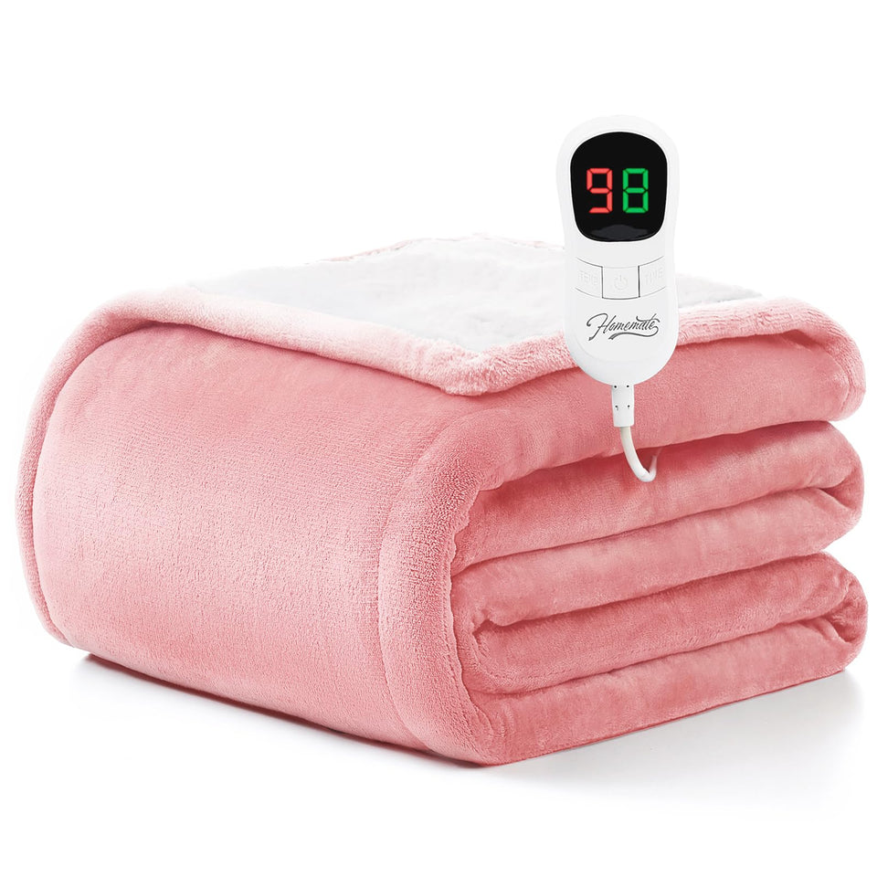 Homemate heated blanket on bed offering cozy warmth and 50x60 coverage.