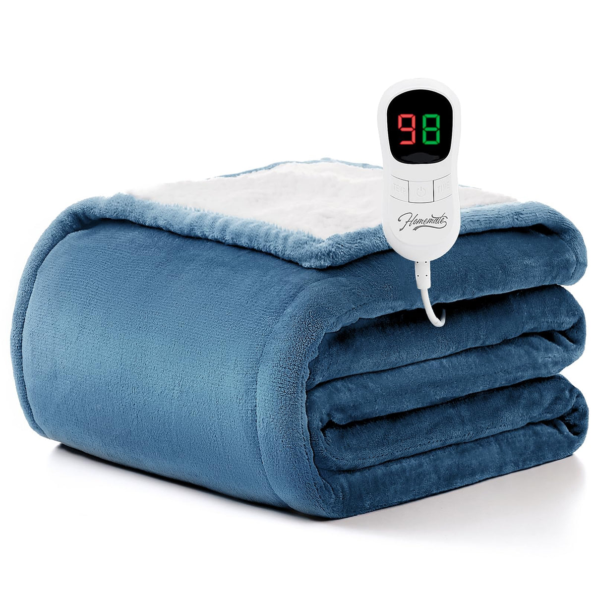 Homemate heated blanket on a bed shows cozy warmth and even heat coverage.
