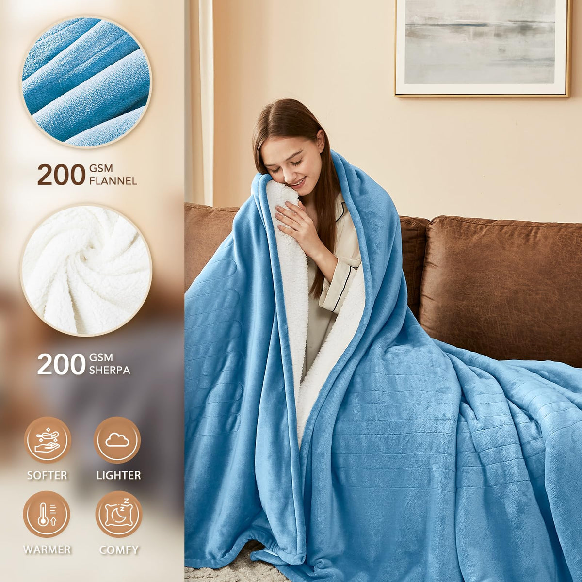 Homemate blanket heat level control offers ten adjustable settings for personal comfort.