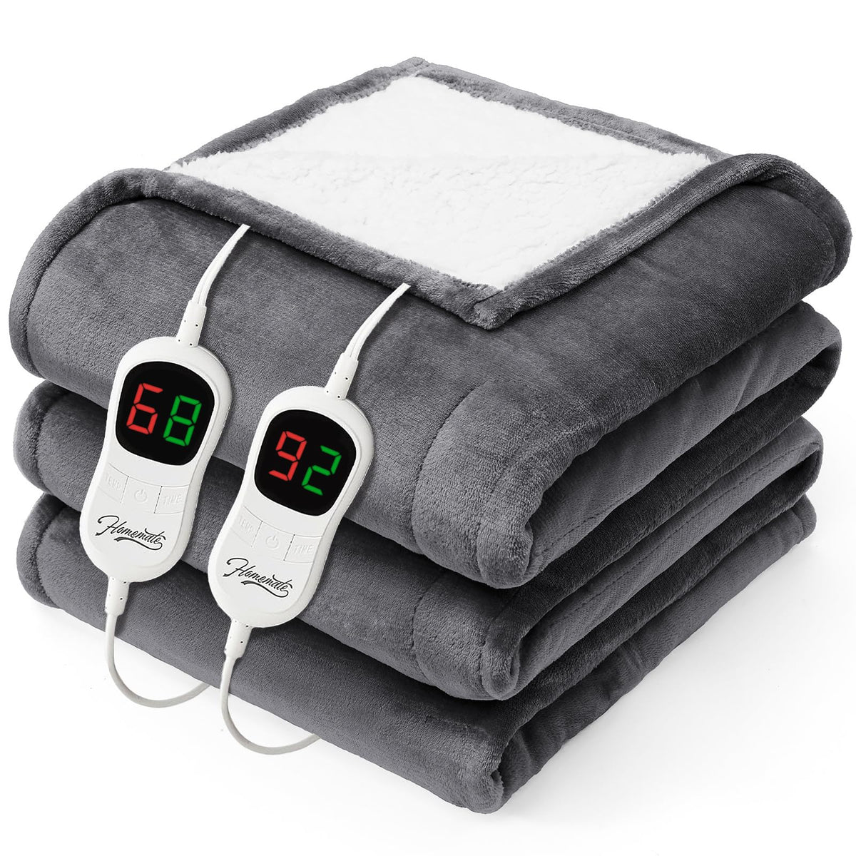 Homemate heated blanket queen size on bed showing plush flannel warmth