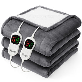Homemate heated blanket queen size on bed showing plush flannel warmth
