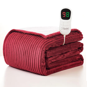 Homemate heated blanket close-up shows ultra-soft flannel and sherpa warmth.