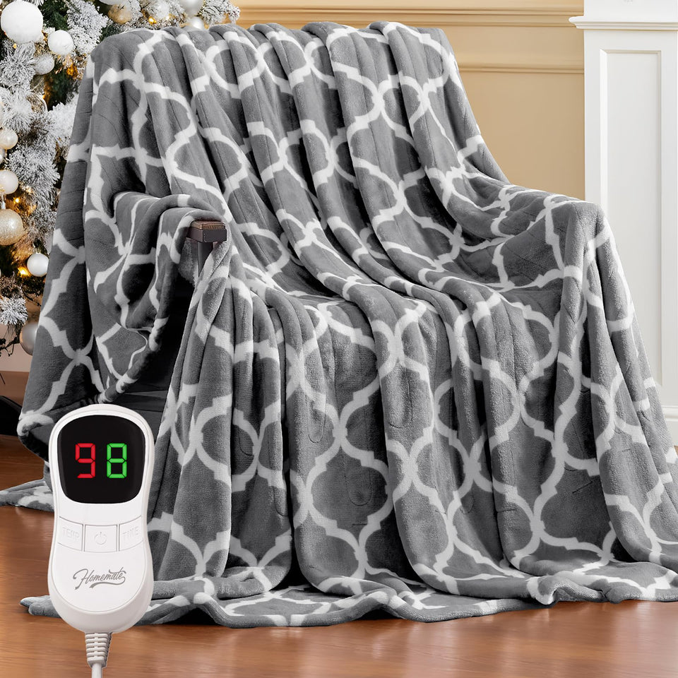 Homemate heated blanket throw 50x60 demonstrates cozy size for bed or sofa.