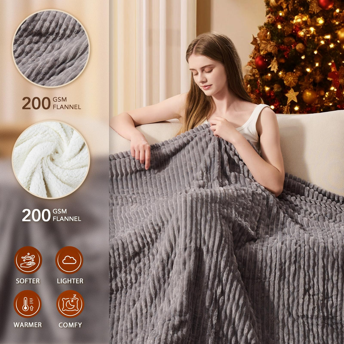 Homemate heated blanket throw on sofa for cozy evenings