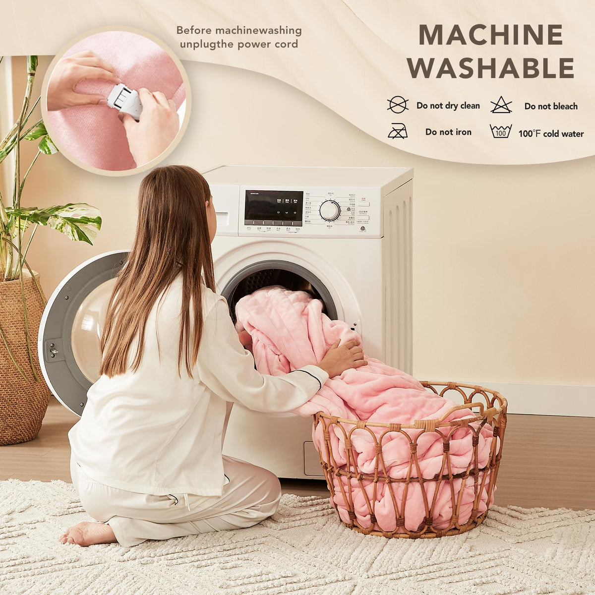 Machine-washable Homemate blanket for easy care and longevity.
