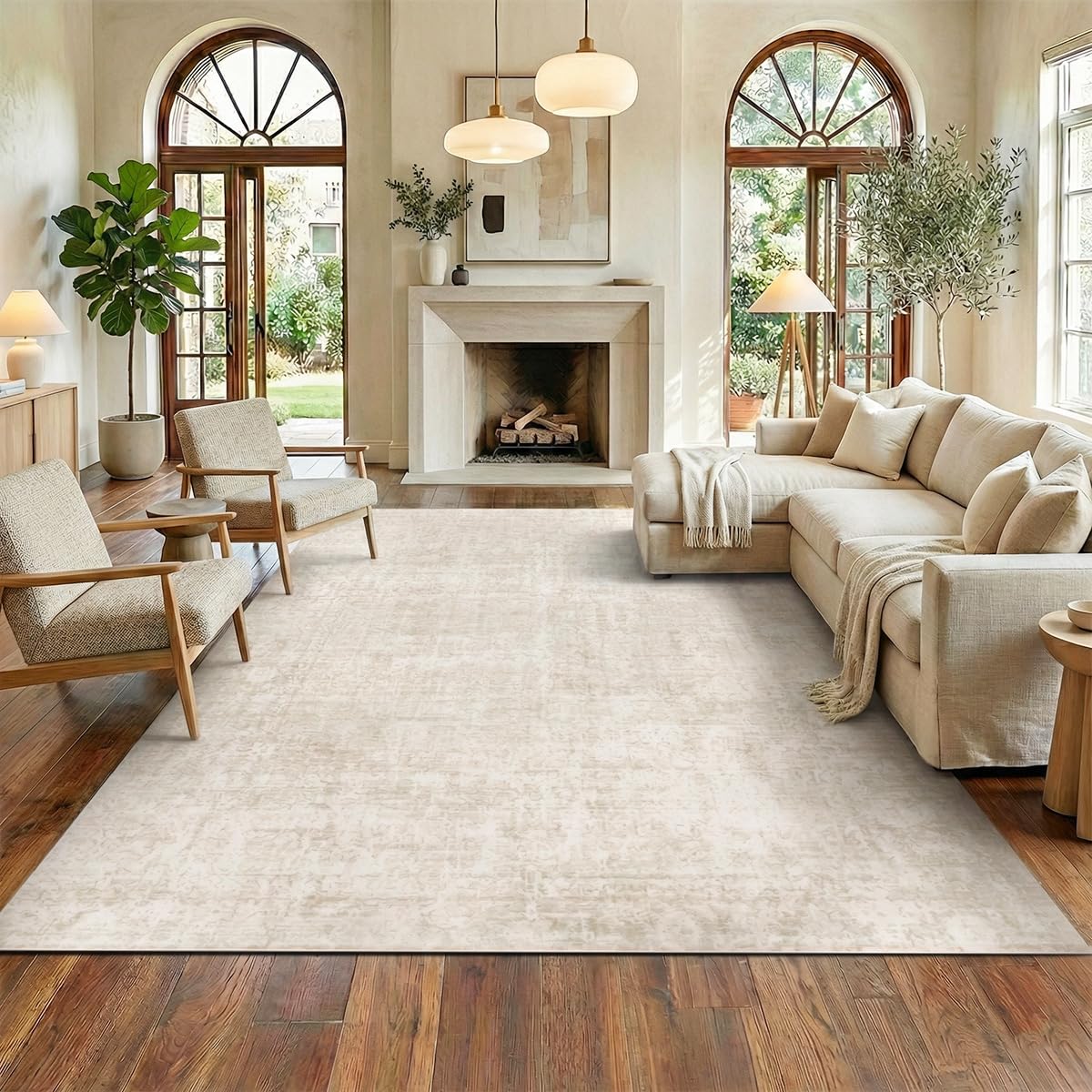 Homemate washable rug 8x10 in vintage beige enhances living room style with easy care.