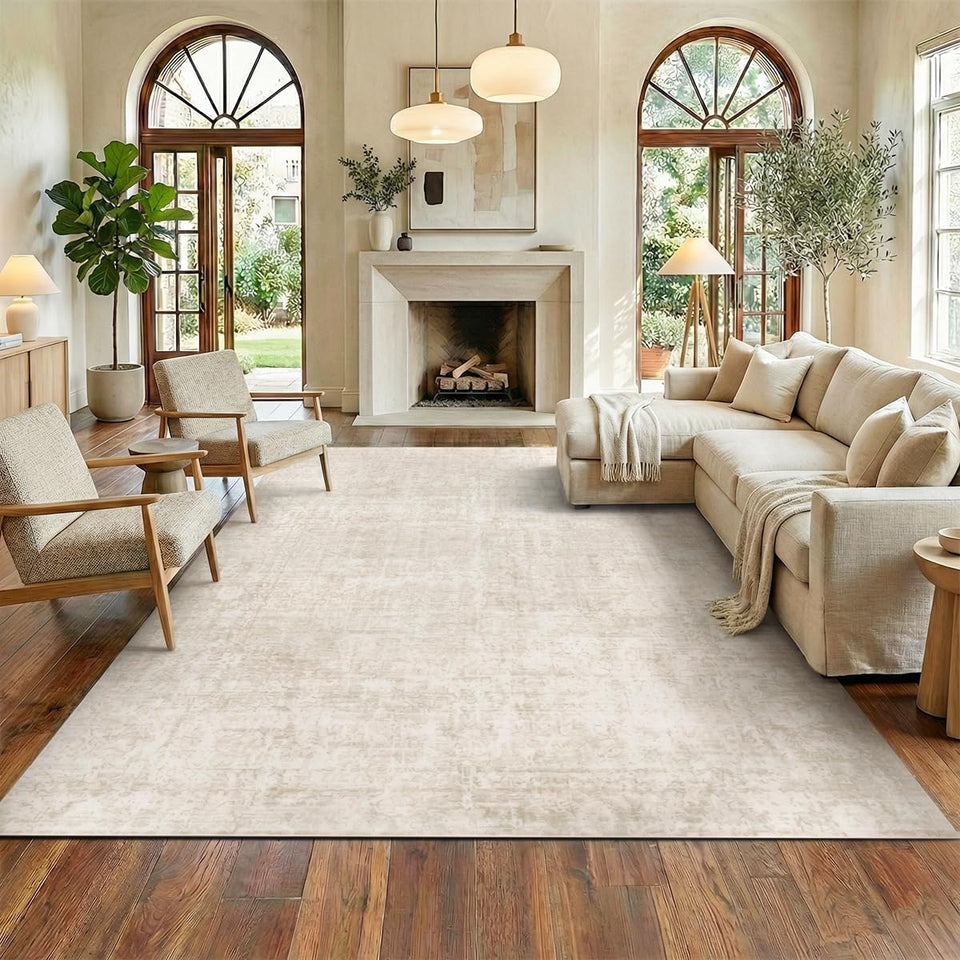 Homemate washable rug 8x10 in vintage beige enhances living room style with easy care.