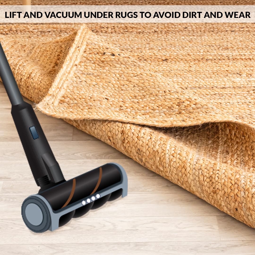 HOMEMONDE easy care jute rug is vacuum-friendly for busy homes.