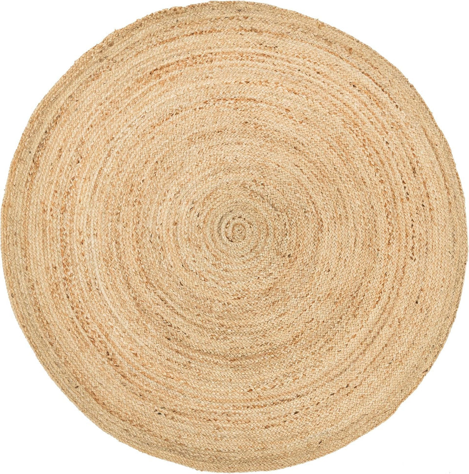 Homemonde round jute rug with braided texture adds cozy durability for any room.