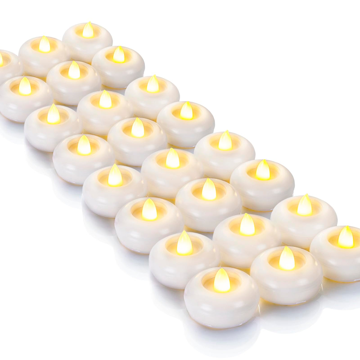 Homemory 2-inch floating candles provide long-lasting waterproof ambiance.