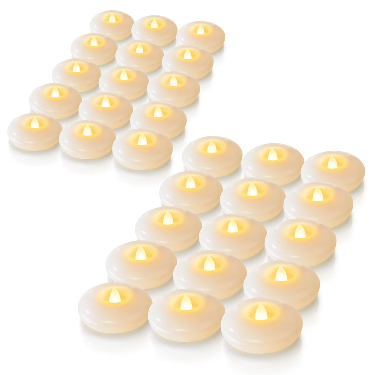 Homemory 48-pack 3-inch flameless floating candle glowing in a vase centerpiece