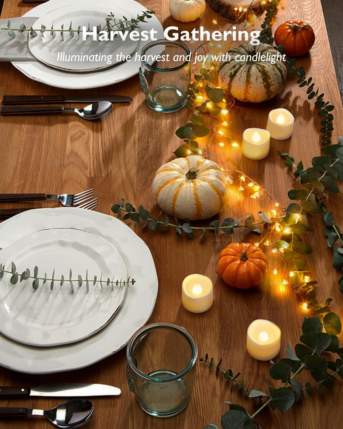 Homemory holiday scene with warm flicker tea lights