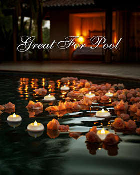 Homemory poolside candles create ambient, maintenance-free lighting.