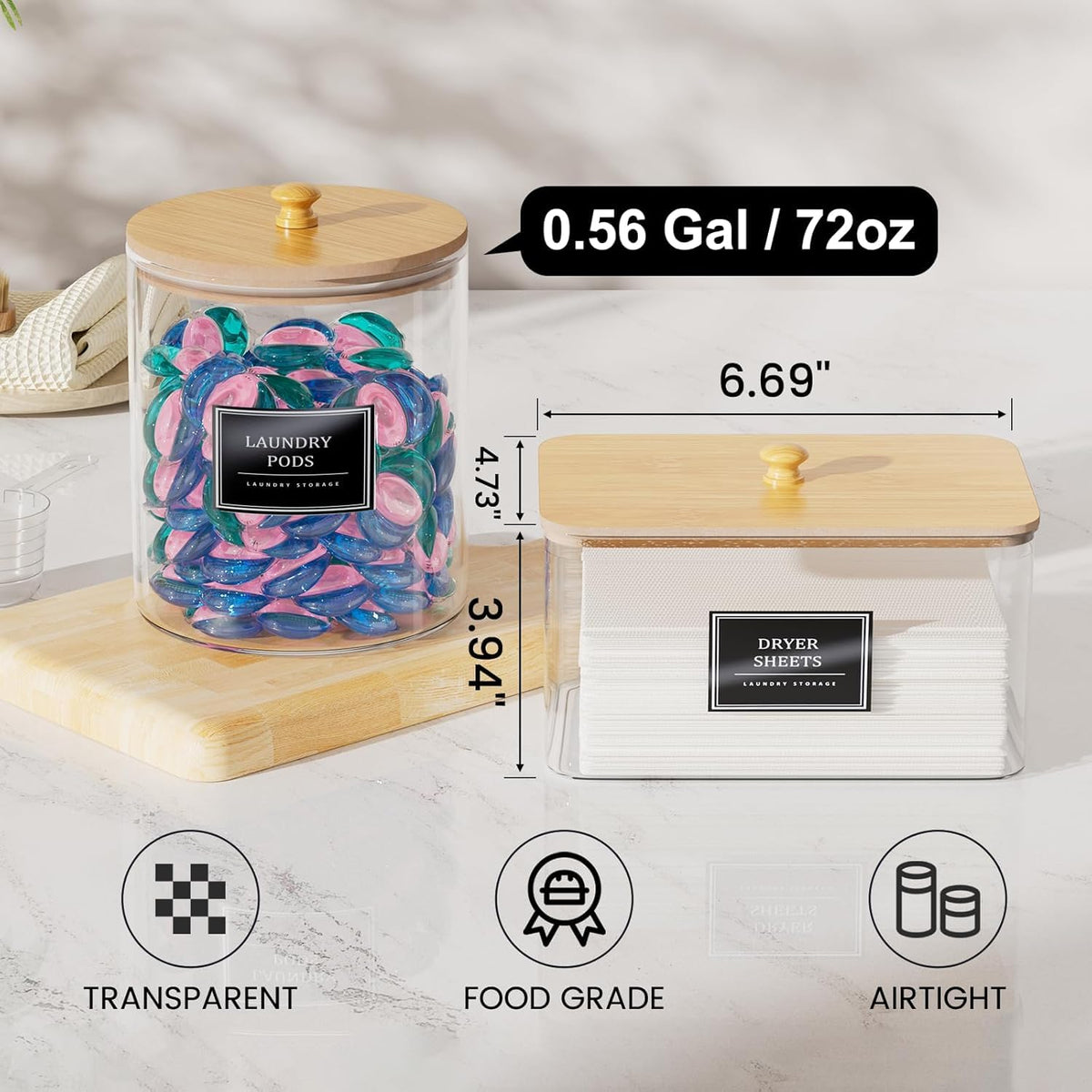 HomePekite airtight jars and bamboo lids elevate laundry room organization.