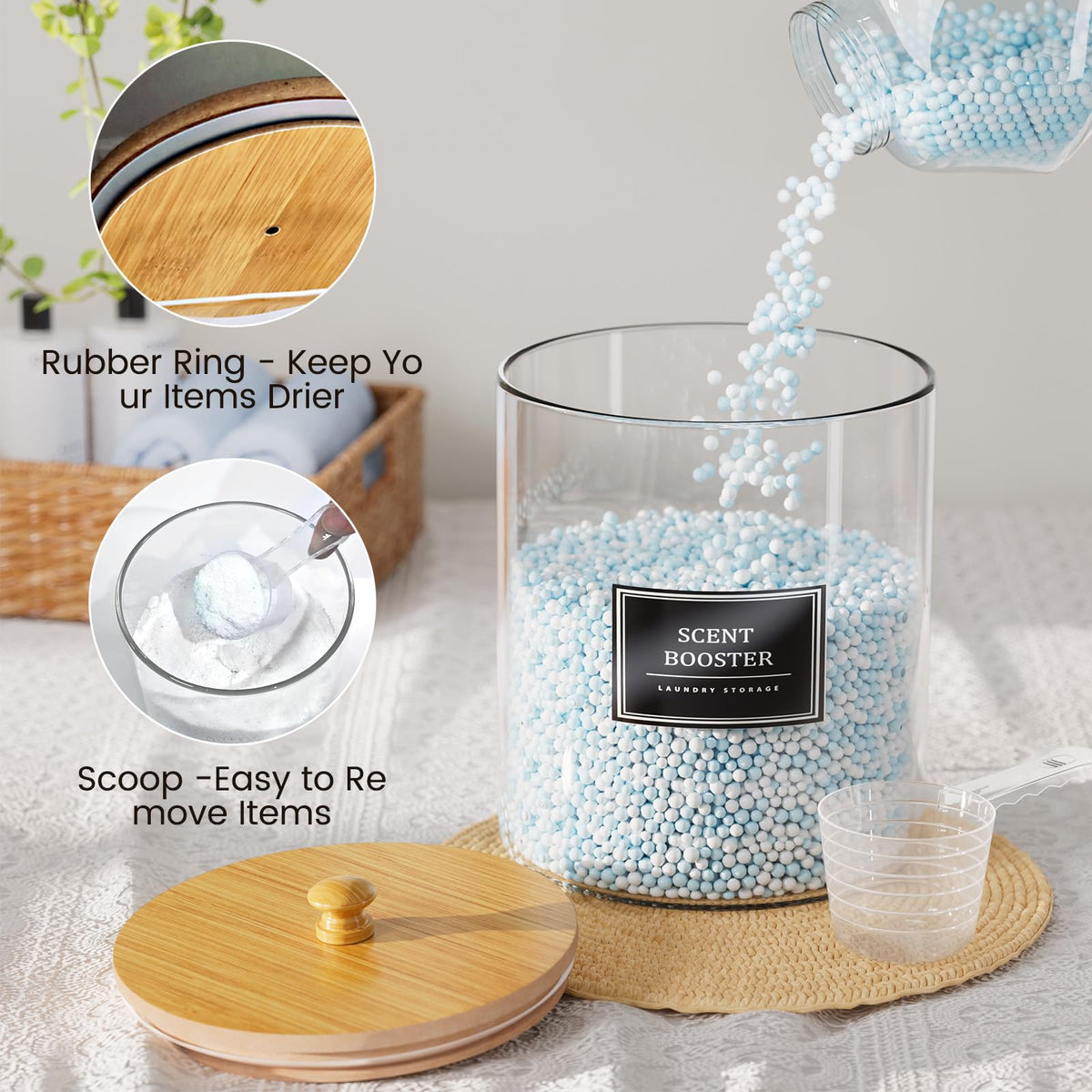 HomePekite bamboo-lid glass jars add a touch of natural style to shelves.