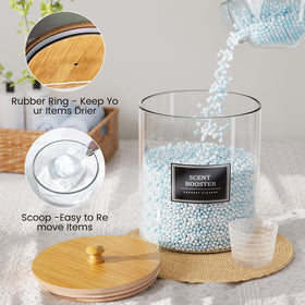 HomePekite bamboo-lid glass jars add a touch of natural style to shelves.