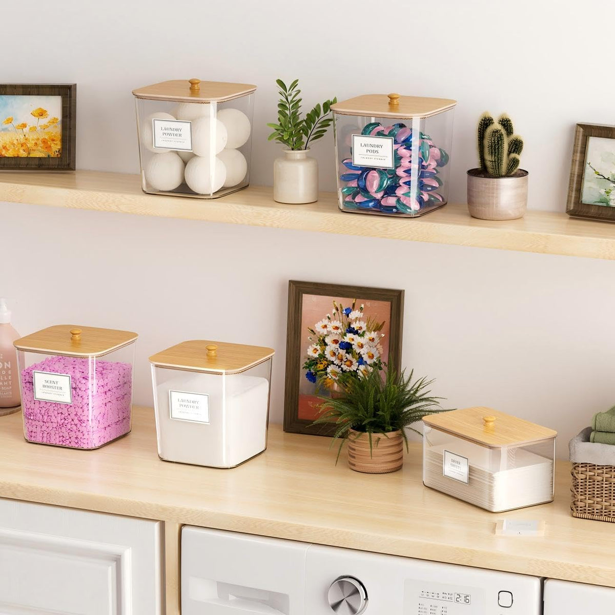 HomePekite premium acrylic storage with natural wood lid for durable organization