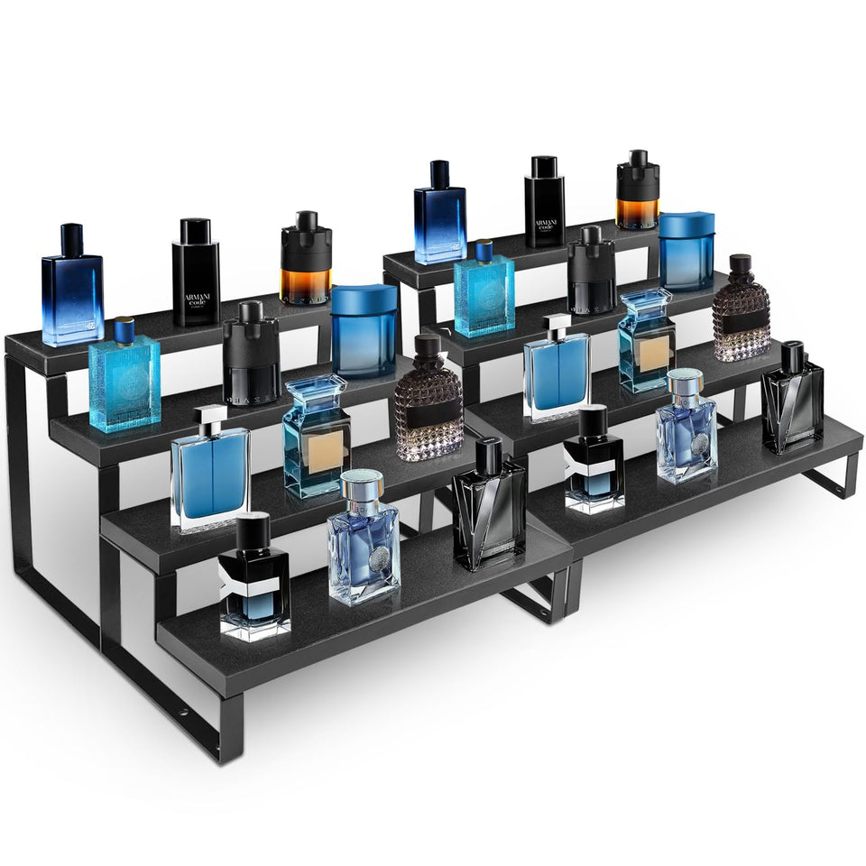 HomePekite wooden display riser with a 4-tier design for organized shelves
