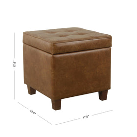 HomePop distressed brown faux leather ottoman color variation in lighting