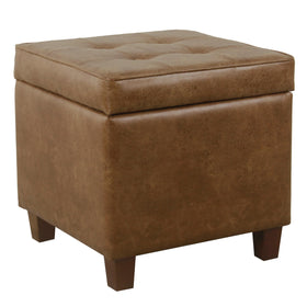 HomePop square tufted storage ottoman front view demonstrating compact seating and storage