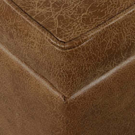 HomePop ottoman side view showing slim profile for small spaces