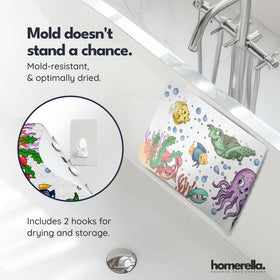 Homerella mat with 200+ suction cups grips smooth tub surfaces.