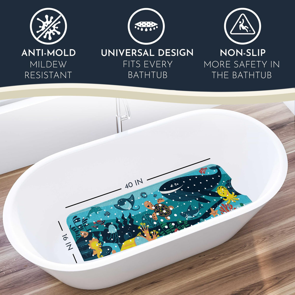 Homerella non-slip bath mat top view shows textured surface for gentle steps.