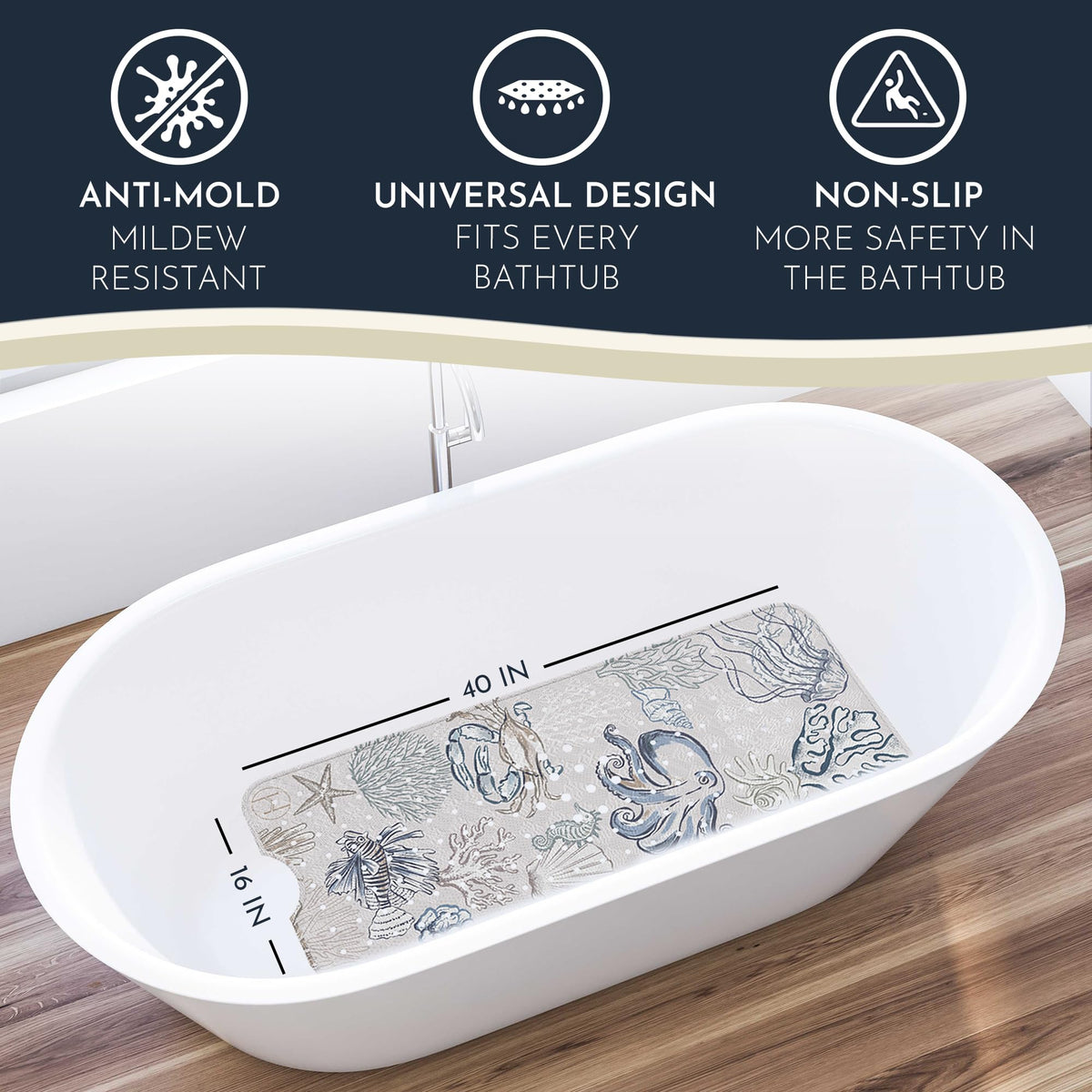 Homerella bath mat with hooks demonstrates quick air-drying and mold prevention