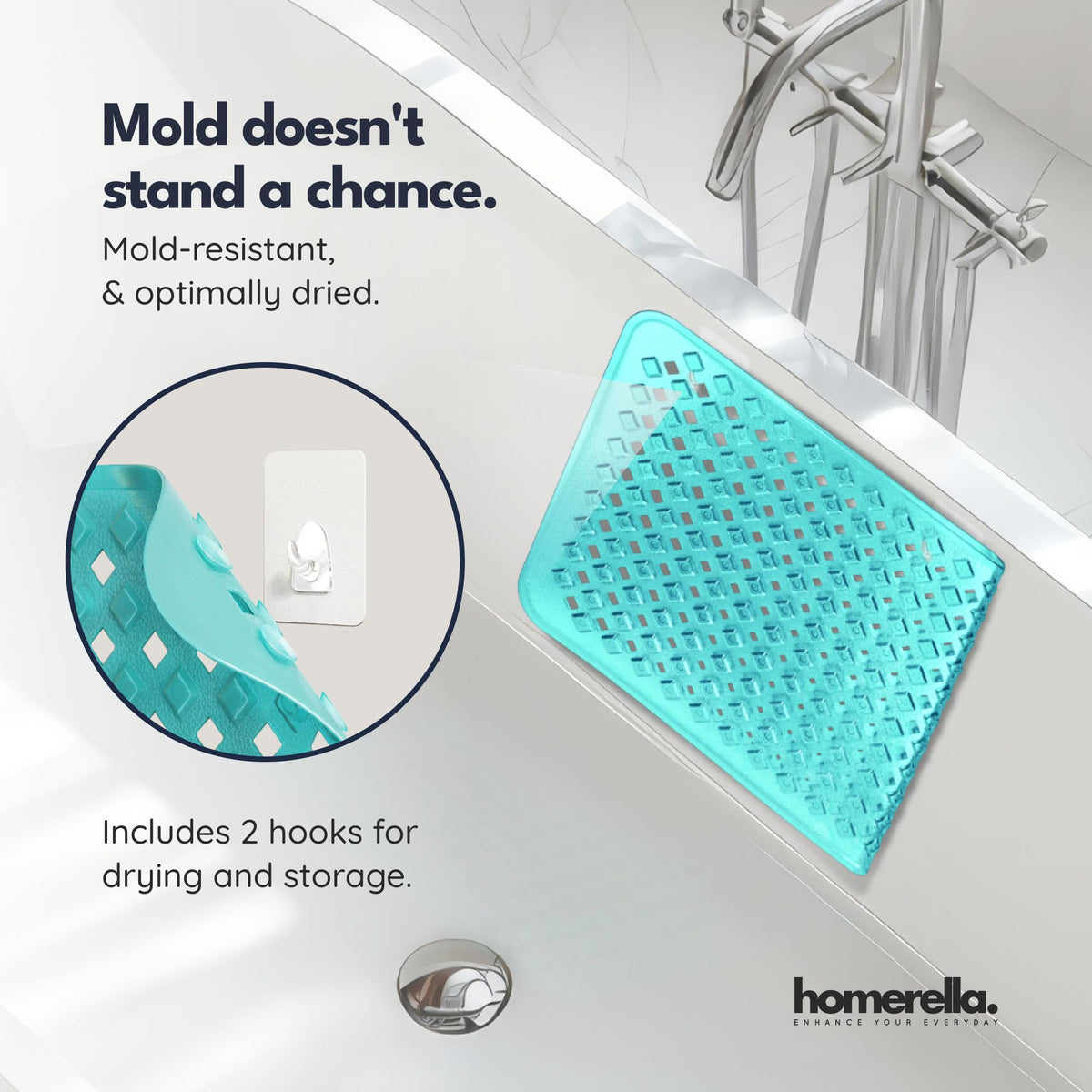 Homerella bath mat suction cups close-up demonstrates secure, slip-free grip.