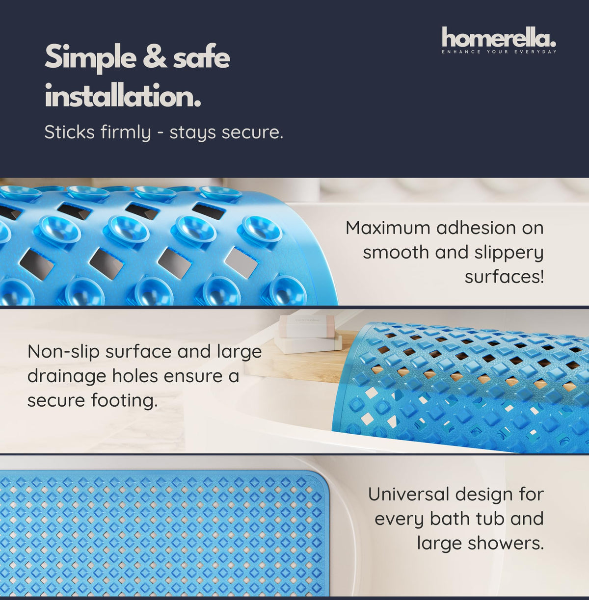 Homerella bath mat drainage holes promoting air flow and quick drying