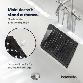 Homerella Bath Mat drainage holes promote fast water release and drying.