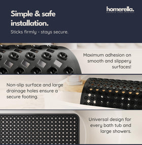 Homerella mat includes hooks for drying after showering.