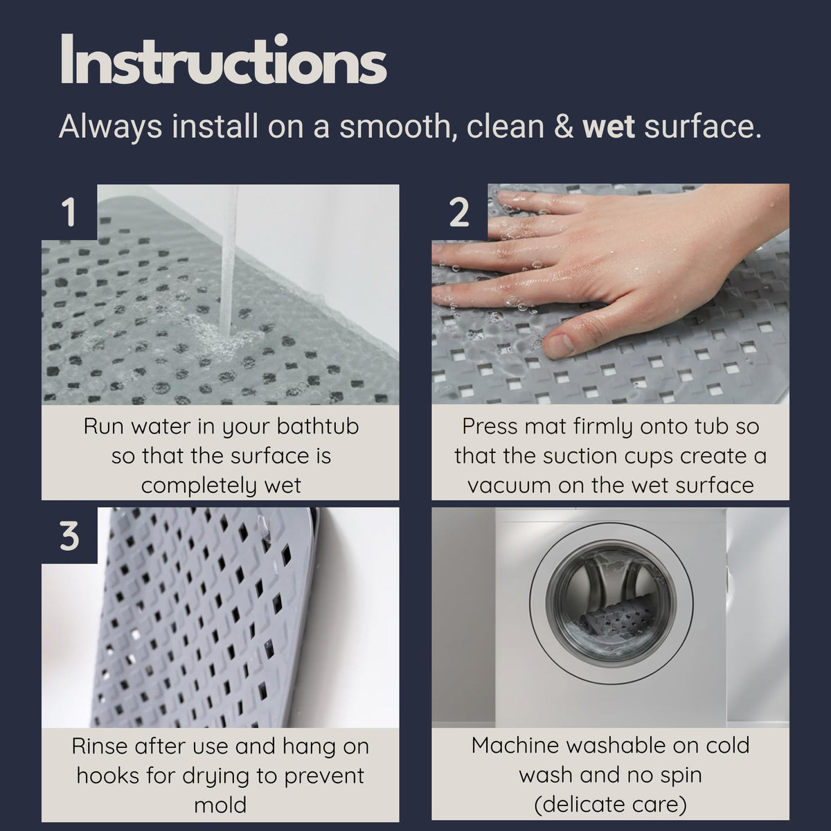 Homerella bath mat inside shower for daily safety and hygiene.