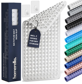 Homerella bathtub mat non-slip 35x16 provides secure grip in the tub.