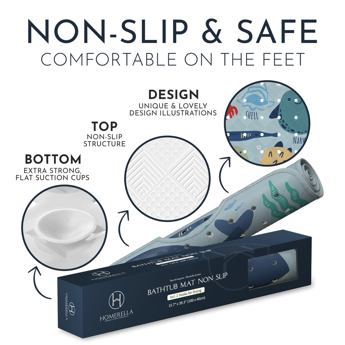 Homerella BPA-free non-toxic mat designed for kid friendly bathrooms