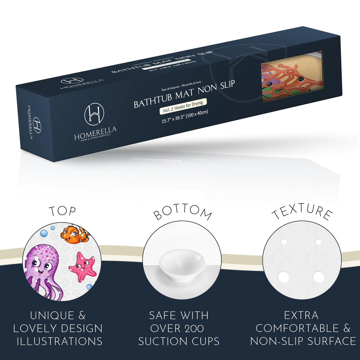 Homerella included hooks for fast air drying after bath time.