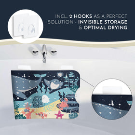 Homerella included hooks shown for quick air-drying after baths