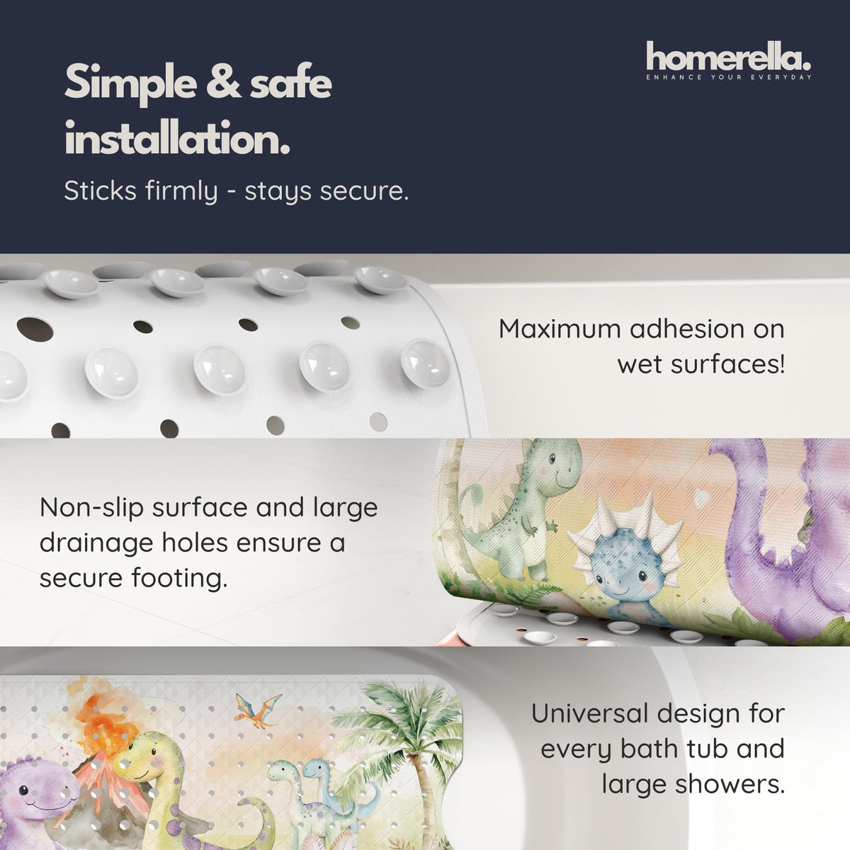 Homerella non-slip textured surface, comfortable underfoot for kids and adults.