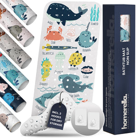 Homerella Ocean Sea Animals bath mat 40x16 with secure grippy design.