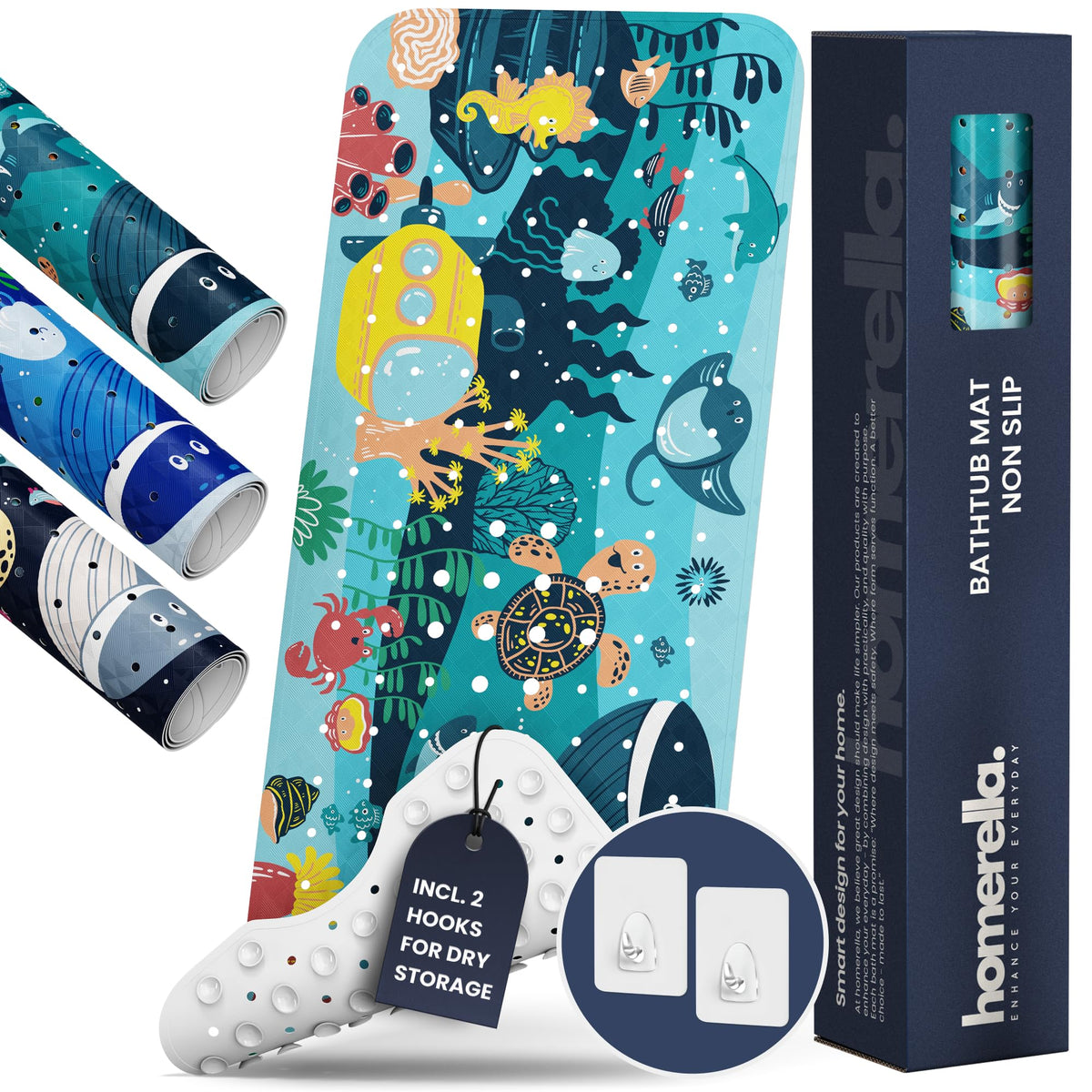 Homerella Ocean Sea Animals bath mat with 200 suction cups for safe bath time.