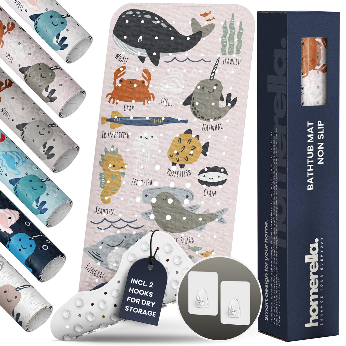Homerella Ocean Sea Animals bath mat with strong grip for safe baths