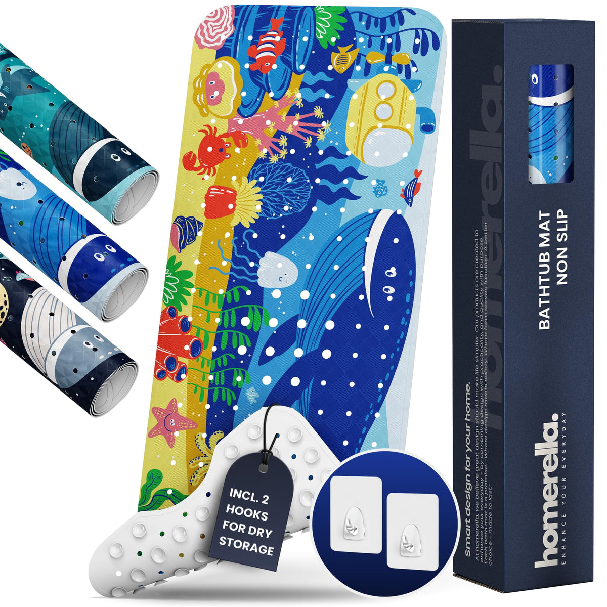 Homerella Ocean Sea Animals bath mat with 200 suction cups for secure grip.