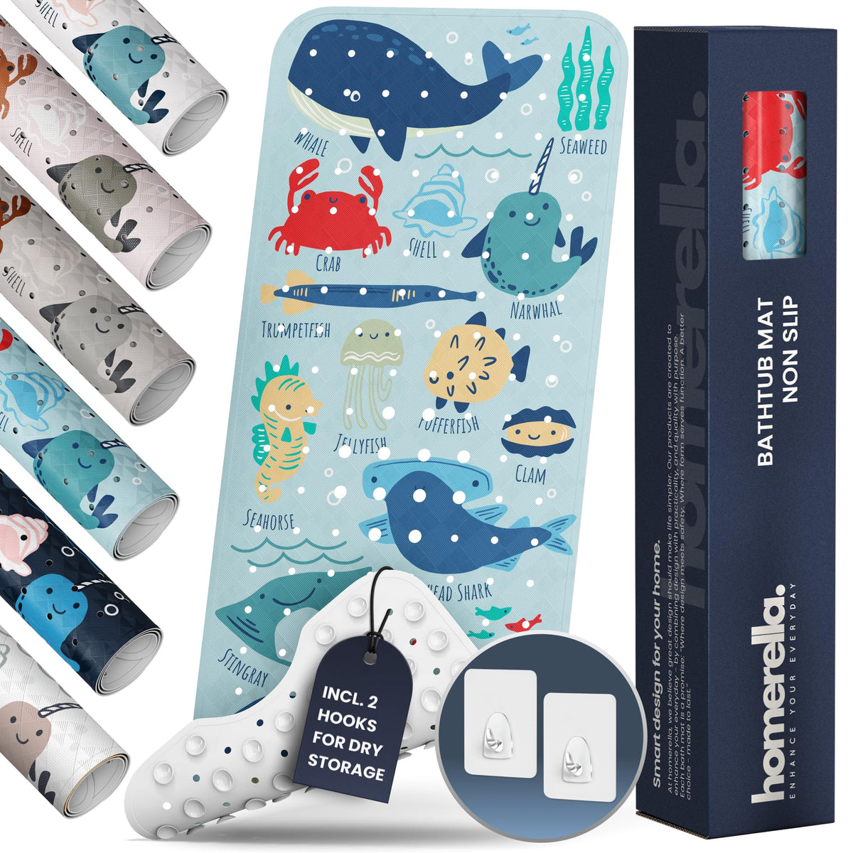 Homerella Ocean Sea Animals bath mat with ocean visuals for safe bath time