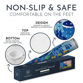 Homerella bath mat features drainage holes to reduce moisture buildup.