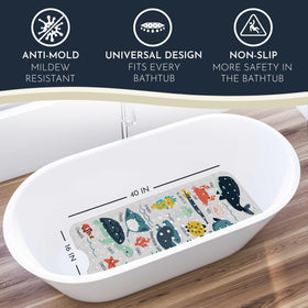Homerella Ocean Sea Animals mat with 200 suction cups for stability on smooth tubs.